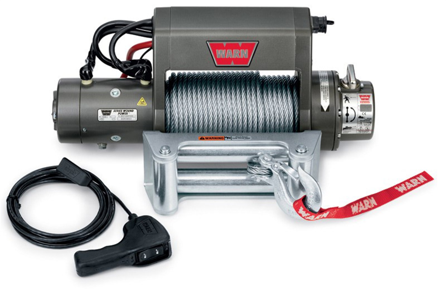 Warn 27550 12 Volt 9000 Lb Cap 125 Ft Wire Rope Roller Fairlead Wired ...
