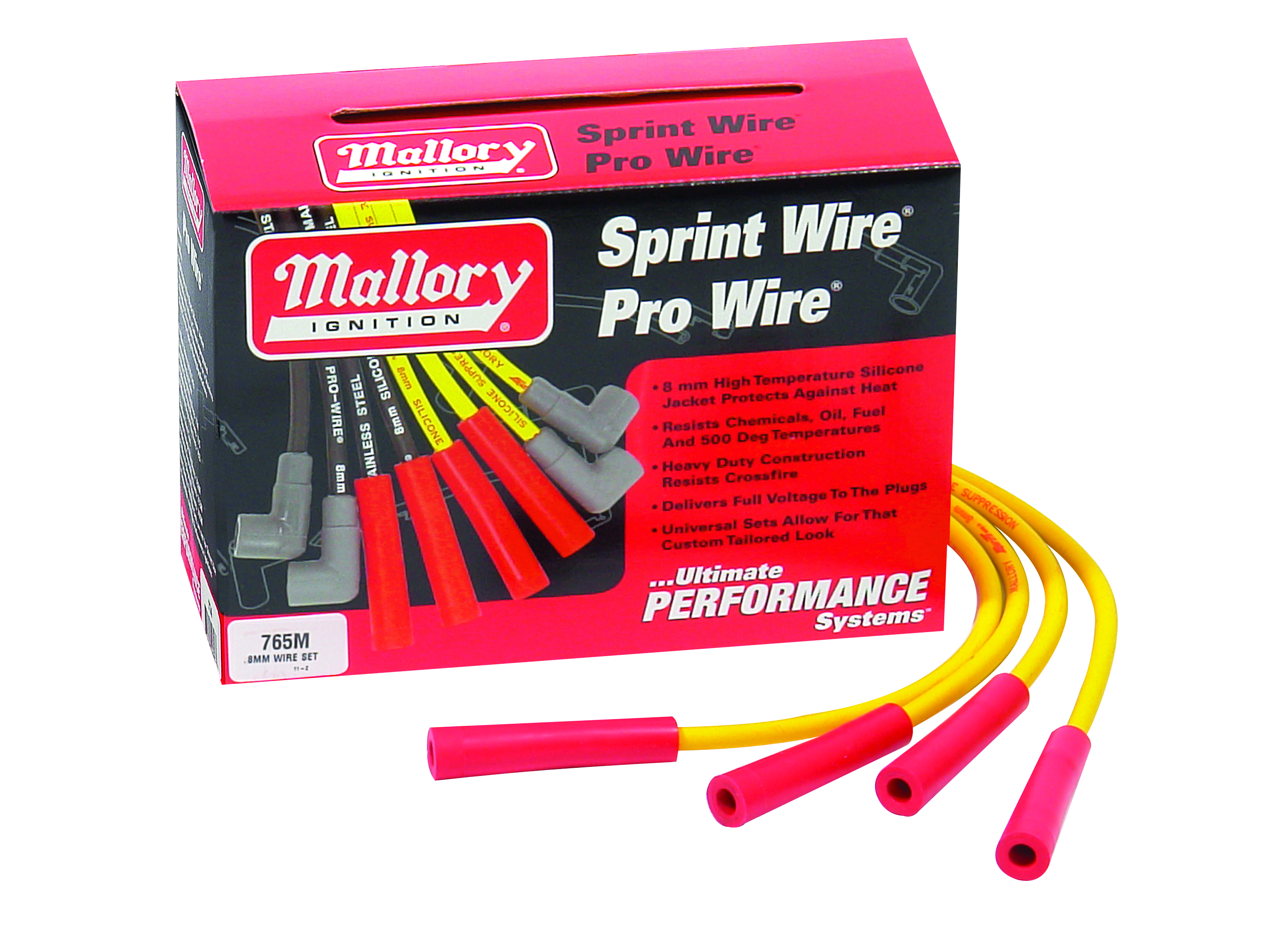 Mallory Ignition 765M Wire Kit;yellow 8mm Crb Sprint Autoplicity