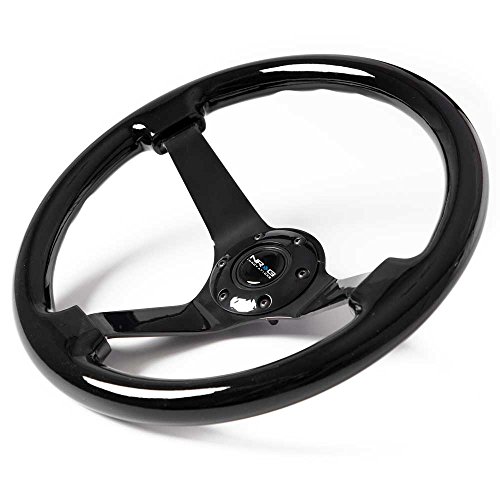 NRG Innovations ST-036BK-MC Classic Black Wood Grain Wheel (3 Deep, 350mm, 3 Solid spoke center in Neochrome), Steering Wheels - Canada