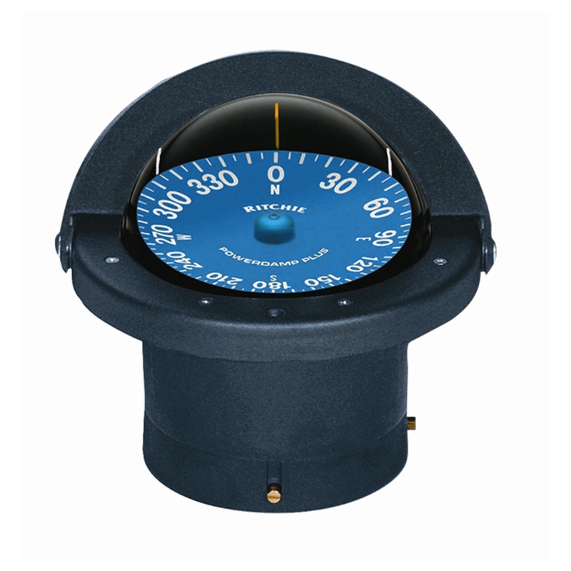 Show details for Ritchie Navigation SS-2000 Supersport Compass, Mfg# , Flush Mount, Black Housing, 4.5" Top Reading Blue Dial With Large Numbers, Moveable Sun Shield, Green Illumination, Compensators, 6" Diameter, 4.75" Hole, 5 Year Warranty.