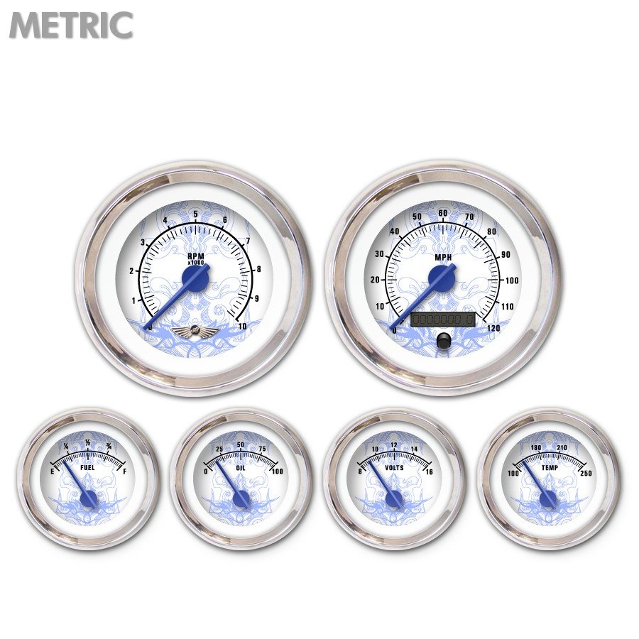 Aurora Instruments GAR289ZMARABCF Tribal White 6-Piece Gauge Set with Emblem Aurora Instruments GAR289ZMARABCF Tribal White 6-Piece Gauge Set with Emblem