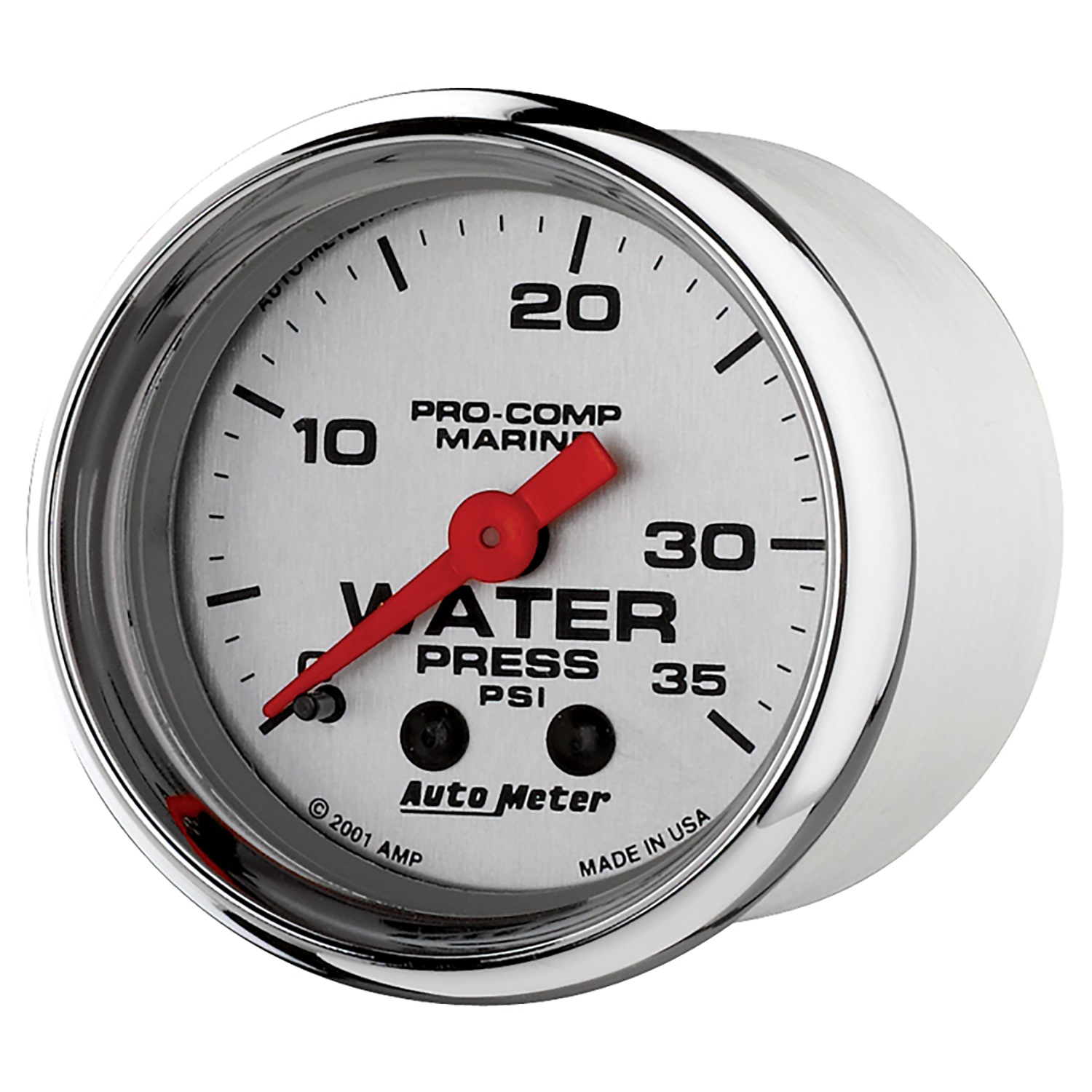 AutoMeter 2 5/8in 0-35 PSI Marine Chrome Mechanical Water Pressure Gauge