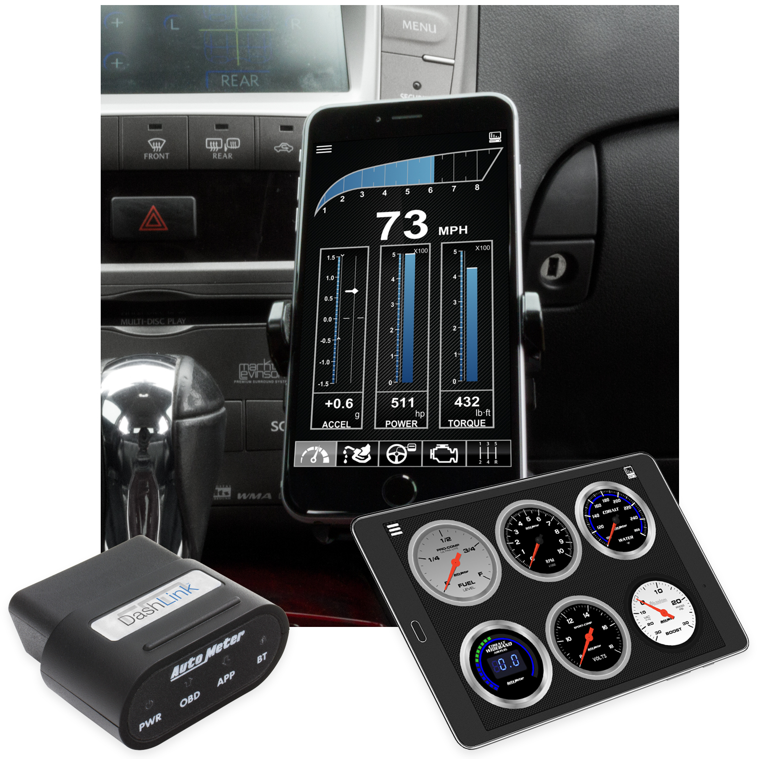 Picture of Auto Meter 6036 Dash Link 2, Bluetooth, Obd Ii,apple Ios/android