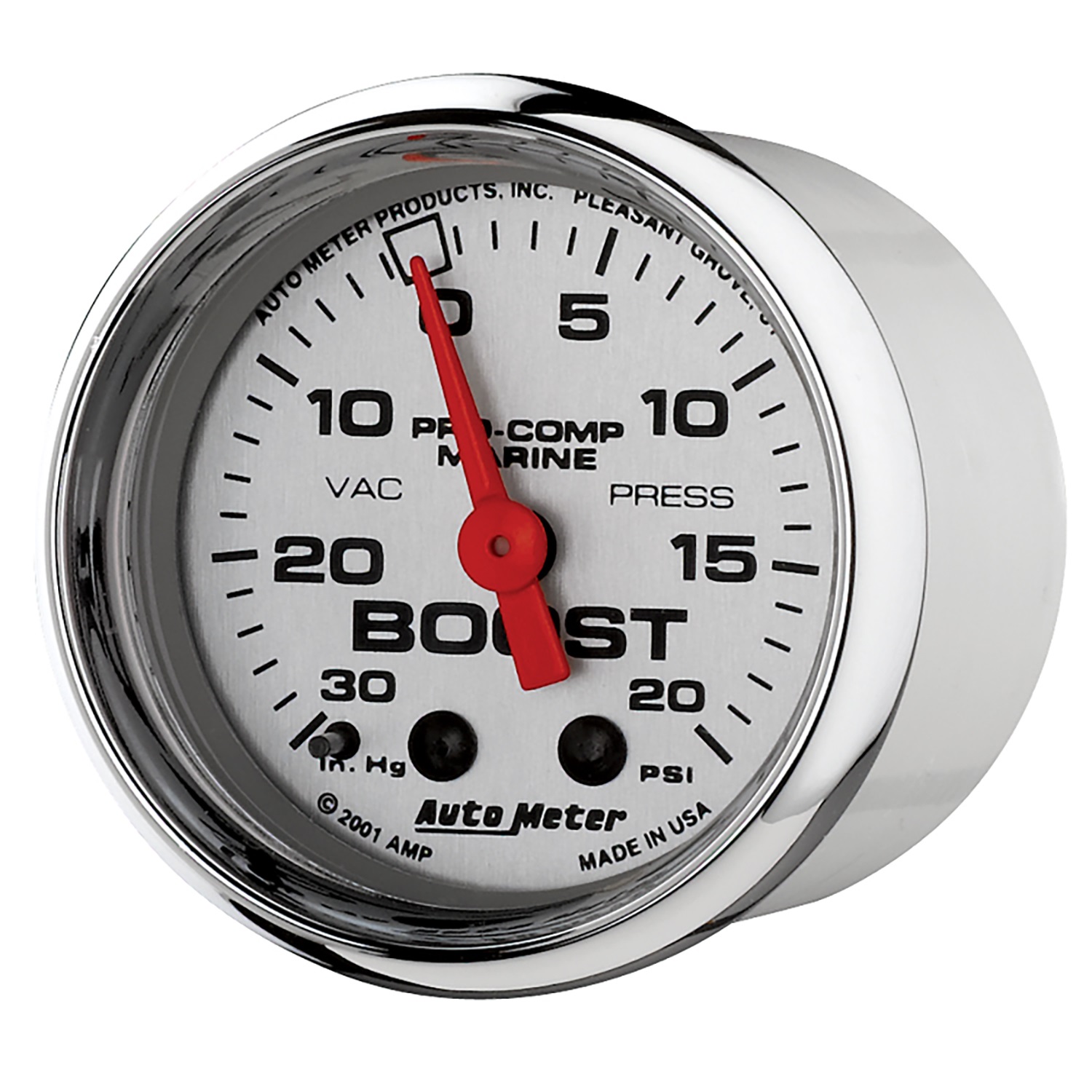AutoMeter 2 5/8in 0-35 PSI Marine Chrome Mechanical Water Pressure Gauge