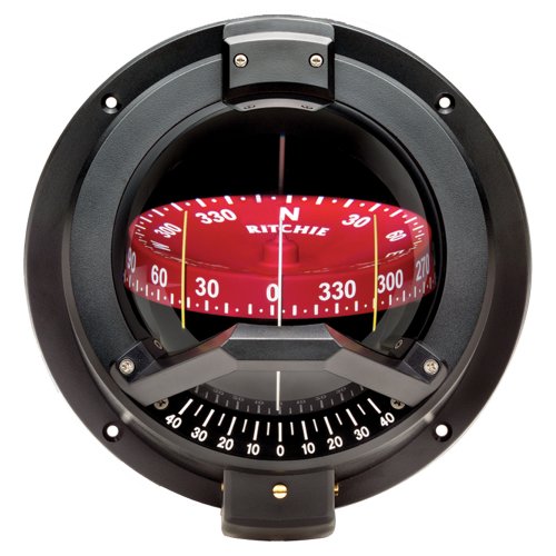 Show details for Ritchie Navigation BN-202 Navigator Compass, Mfg# , Angled Bulkhead Mount, Black Housing, 4.5" Combi Direct/top Reading Red Dial, Built-In Inclinometer, Amber Illumination, Compensators, 7.25" Diameter, 5.75" Hole, 5 Year Warranty.