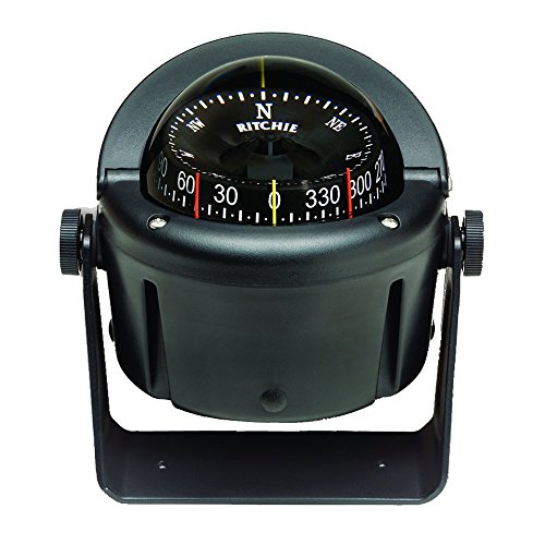 Picture of Ritchie Navigation HB741 Helmsman Compass, Mfg# , Bracket Mount, Black Housing, 3.75" Combi Direct/top Reading Black Dial, Moveable Sun Shield, Green Illumination, Compensators, 6.2" High, 5 Year Warranty.