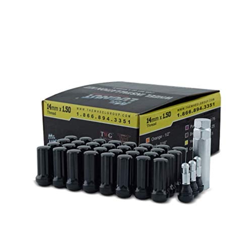 Mr. Lugnut 5744LK8BLK 8 Lug 24 Lugs, 1 Key, 4 Chrome Tr413, 14x1.50 Thread, Spline Lugnut With