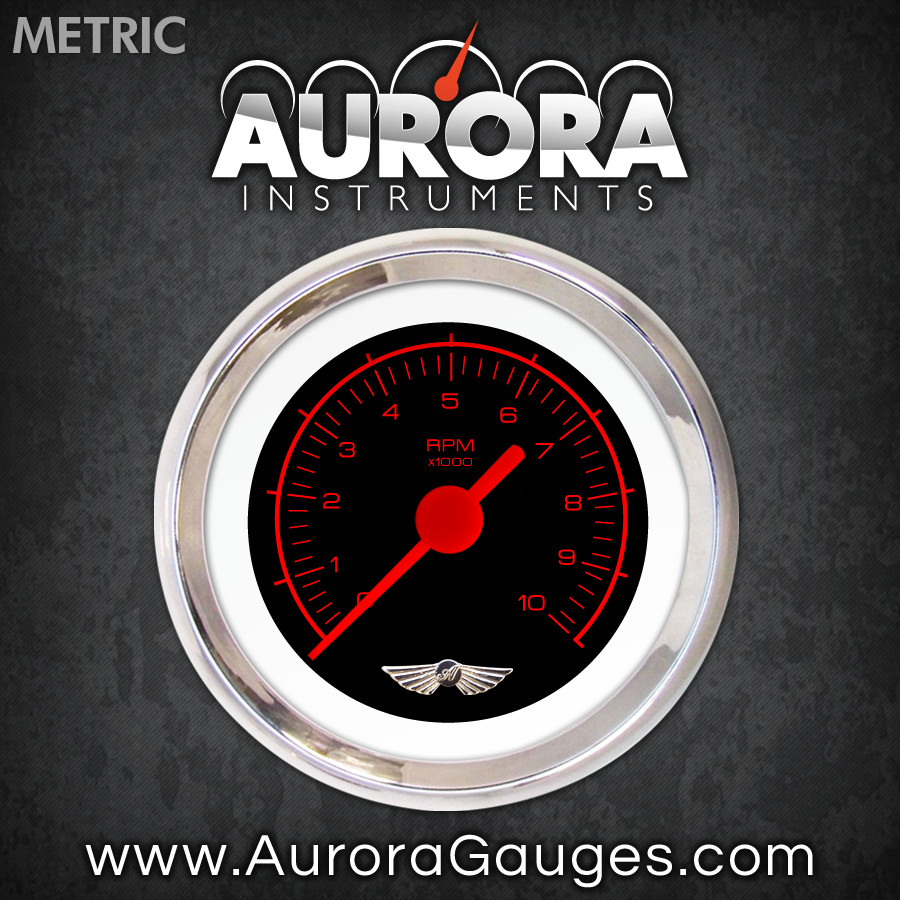 Red Text, Red Vintage Needles, Chrome Trim Rings, Style Kit Installed Aurora Instruments 6231 Competition Black Tachometer Gauge with Emblem Red Text, Red Vintage Needles, Chrome Trim Rings, Style Kit Installed Aurora Instruments 6231 Competition Black Tachometer Gauge with Emblem