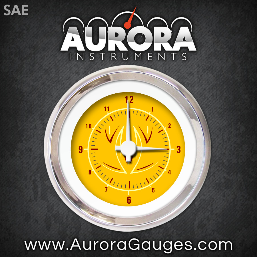 Aurora 2260 Instruments Clock Gauge Pinstripe Ii Yellow , White Modern Needles, Chrome Trim