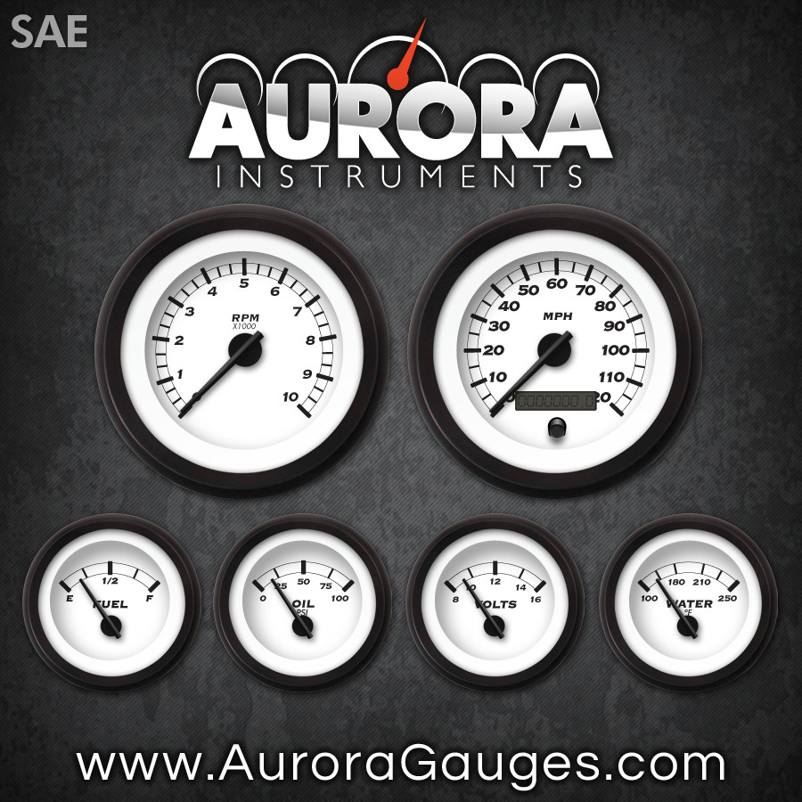 Black Modern Needles, Black Trim Rings, Style Kit Installed Aurora Instruments 2293 Classic SAE 6-Gauge Set 