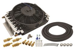 Picture of Derale Performance 13900 Mounts Anywhere Space Permits;electric Fan Supplies Optimum Airflow;dramatically Extends Engine And Transmission Life;16 Pass Tube & Fin Cooler;clear Anodized Aluminum Shroud;650 Cfm Reversible Tornado Electric Fan;-6an Inlet Size;transmission Cooler Kit