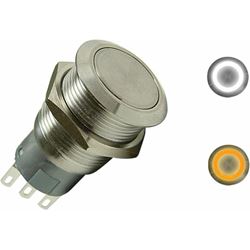 Picture of Keep It Clean Wiring 12565 Momentary 19mm White Or Orange Ring Led Aluminum Billet Button Silver Illuminate