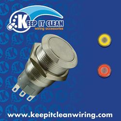 Picture of Keep It Clean Wiring 12559 Latching 19mm Red Or Yellow Ring Led Aluminum Billet Button Silver Illuminate