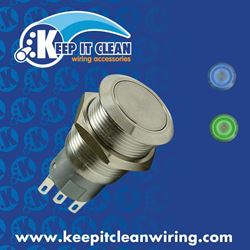 Picture of Keep It Clean Wiring 12564 Momentary 19mm Blue Or Green Ring Led Aluminum Billet Button Silver Illuminate