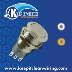 Picture of Keep It Clean Wiring 12558 Latching 19mm White Or Orange Ring Led Aluminum Billet Button Silver Illuminate