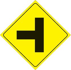 Picture of Voss Signs 467 LT YR Yellow Plastic Reflective Sign 12" - Left T-Intersection