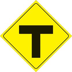 Picture of Voss Signs 436 T YR Yellow Plastic Reflective Sign 12" - T-Intersection
