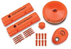 Picture of Proform Parts 141-780 Engine Dress-Up Kit; Orange W/black Bowtie Logo; Fits Sb Block Chevy Engines