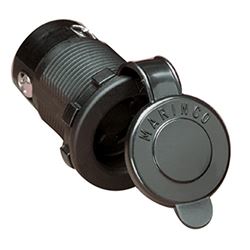 Picture of Marinco 12VBR Connectpro Receptacle, Mfg# 12vbr, 3 Wire. Trolling Motor Receptacle. Universal Design For 2 Or 3-Wire Configuration 12, 24, 12/24, 24/36 Or 36 Volt Systems. Watertight Sealing Cap. Corrosion Resistant, Plated Brass Electrical Components.