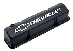 Picture of Proform Parts 141-921 Valve Covers; Slant-Edge Tall; Die Cast; Black W/ Raised Bowtie Logo; Sb Chevy