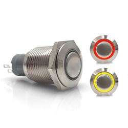 Picture of Keep It Clean Wiring 12570 Latching 16mm Red Or Yellow Ring Led Aluminum Billet Button Silver Illuminate
