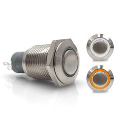 Picture of Keep It Clean Wiring 12571 Latching 16mm White Or Orange Ring Led Aluminum Billet Button Silver Illuminate