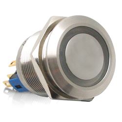 Picture of Keep It Clean Wiring 12561 Latching 22mm Red Or Yellow Ring Led Aluminum Billet Button Silver Illuminate