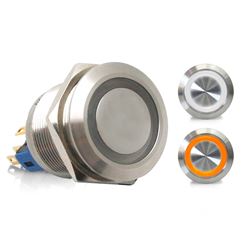 Picture of Keep It Clean Wiring 12563 Latching 22mm White Or Orange Ring Led Aluminum Billet Button Silver Illuminate