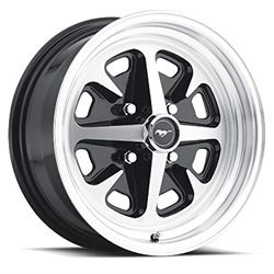 Picture of Drake Off Road LW40-50642A Legendary Magnum 400; Size 15x6; Bolt Pattern 4x4.25 In.; Back
space 3.75 In.; Gloss Black/machined ;