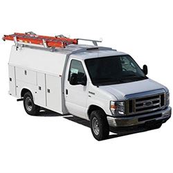 Picture of Kargo Master 47953 Single Low Roof Covered Service Body Drop Down Ladder Rack
