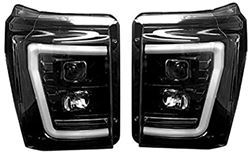 Picture of Recon 264272BKC 11-16 F250/f350/f450/f550 Projector Headlights W/high Power Oled Halos/drl-Smoked/black