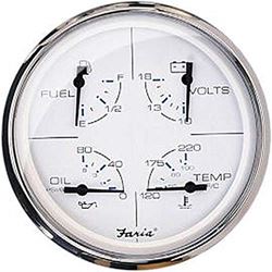 Picture of Faria Instruments 33864 Chesapeake Stainless Steel Multifunction Fuel Level/oil Psi (80 Psi)/water Temp (100-250°f)/voltmeter (10-16 Vdc) 5, White
