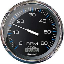 Picture of Faria Instruments 33763 Chesapeake Stainless Steel Tachometer With Hourmeter (6000 Rpm) Gas 5, Black