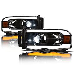 Picture of Alpha Owls 8707494 Full Led Projector Headlights With Switchback Sequential Led Light Bar & Startup Light Black Amber Fits 2002-2005 Dodge Ram 1500 / 2003-2005 2500 3500