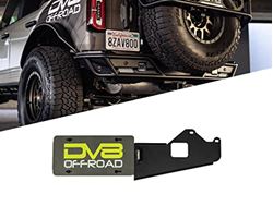 Picture of DV8 Offroad LPBR-03 Rear License Plate Relocation Bracket for 2021-2023 Ford Bronco | Bolts to OEM Tire Carrier & Corner Bolts | Compatible with Aftermarket Rear Bumper | Quick & Easy Installation