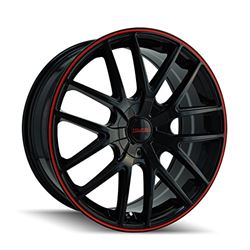 Picture of Touren 3260-8814BR TOUREN TR60 3260 GLOSS BLACK WITH RED RING 18X8 5-108/5-114.3 40MM 72.62MM