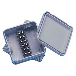 Picture of NewMar PX-1 Splashproof Junction Box, Mfg# Px-1, W/6 Positions & 5 Cable Entry Ports/3 Installed (16 Guage Max.) Size = 3" X 3".