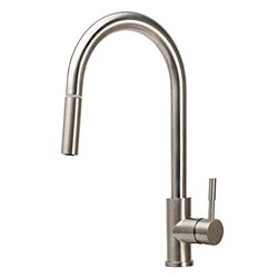 Picture of DURA FAUCET DF-MK530SLK-SN RV Streamline Single Handle Pull-Down Kitchen Sink Faucet - Optional Deck Plate (Satin Nickel)