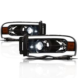 Picture of Alpha Owls 8707470 Full Led Projector Headlights With White Led Light Bar Black Amber Fits 2002-2005 Dodge Ram 1500 / 2003-2005 2500 3500