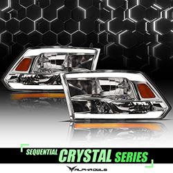 Picture of Alpha Owls 8707708 Crystal Headlights With Switchback Sequential LED Light Bar & Startup Light - Chrome Amber Fits 2009-2018 Dodge Ram 1500 2500 3500/2019-2022 Classic Halogen Models