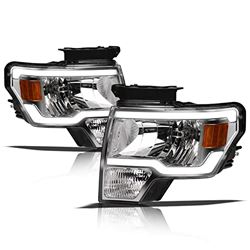 Picture of Alpha Owls 8707586 Crystal Headlights With White LED Light Bar - Chrome Amber Fits 2009-2014 Ford F150 Halogen Models