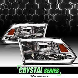 Picture of Alpha Owls 8707685 Crystal Headlights With White LED Light Bar - Chrome Amber Fits 2009-2018 Dodge Ram 1500 2500 3500/2019-2022 Classic Halogen Models