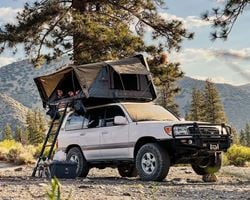 Picture of Overland Vehicle Systems 18089901 HD Bushveld 4 - Cantilever Hard Shell Roof Top Tent4 Person, Grey Body & Green Rainfly