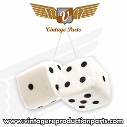 Picture of Vintage Parts 14554 3" White Fuzzy Dice With Black Dots